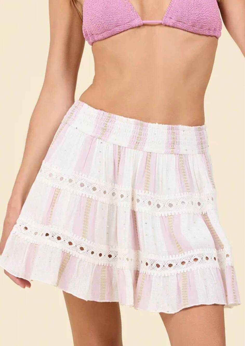 NEW SURF GYPSY tiered mini skirt in pink dust stripe